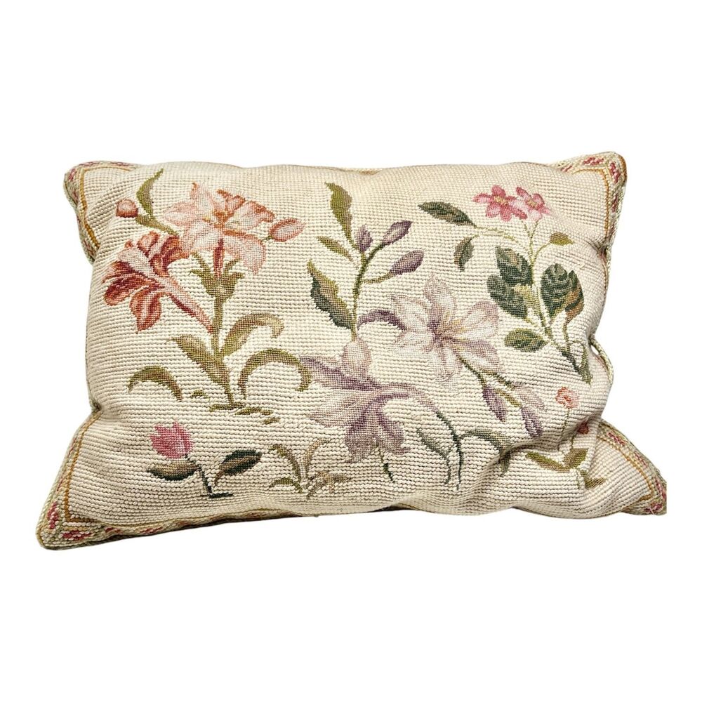 Vtg Katha Diddel NY Floral Wool Tapestry Embroidered Throw Pillow 10" X 15" USA